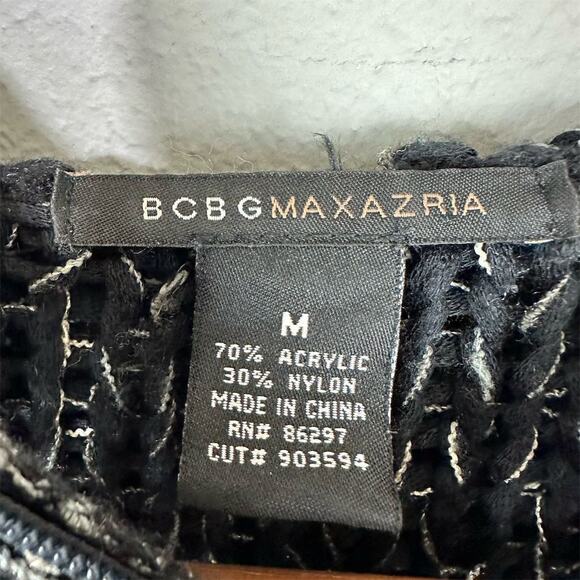 BCBGMAXAZRIA Hooded Cardigan Sweater Black Size M Chunky Open Knit Edgy Artsy - Picture 4 of 9